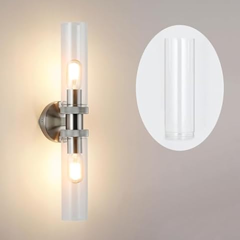 ECOBRT 2 Light Bathroom E26 Vanity Light Brushed Nickel, Bathroom Light Fixtures Side Mirror, Vintage Wall Lamp for Bedroom, Modern Bedroom Vanity Lighting Fixtures with Glass Shade Cover