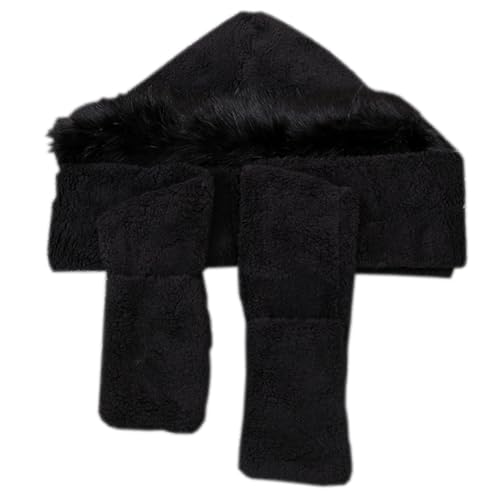 Winter Warm Women Siamese Hoodie Gloves Pocket Earflap Hat Long Scarf Shawl Wraps3