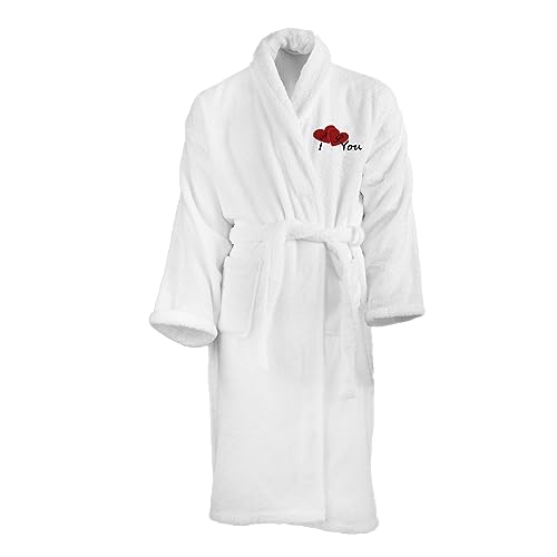 Albornoz de baño personalizable, color blanco con cuello de chal - Ref. I love you (S)