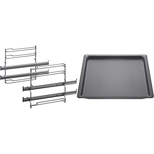 Bosch HEZ538200 Zubehör für Backöfen/Auszugsystem / 2-fach Teleskopauszug/Edelstahl & HEZ531010 Zubehör für Backöfen/Backblech/Anthrazit/Keramik