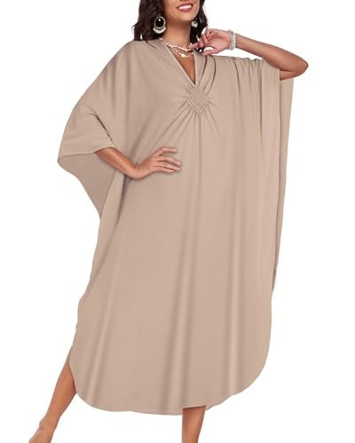 Image of Kaftan Dresses for Women V Neck Caftans Batwing Sleeve Beach Cover Ups | JILUVIN Plus Size Long Floral Print Dress, Loose Fit Maxi Casual Moomoo, Lounge House Mumu Nightgown Summer Vocation 2026