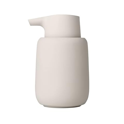 Blomus -SONO- ceramiczny dozownik mydła Moonbeam, dozownik mydła, elegancki wygląd, matowany, wysokiej jakości wykonanie, ekskluzywny dodatek łazienkowy (wys. 14 cm, gł. 9,5 cm, Ø 8,5, V 0,25 l,