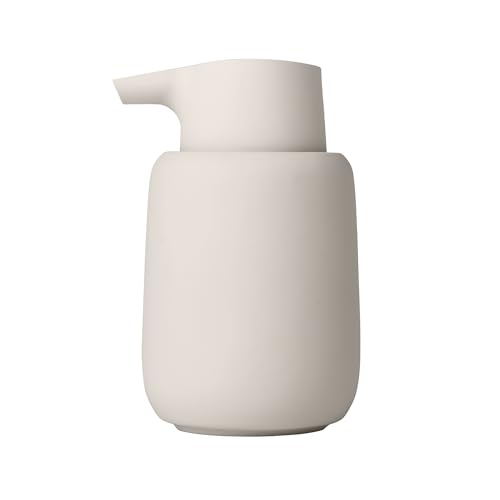 blomus Seifenspender -SONO- 250 ml aus Keramik | Handseifenspender in Beige | Ø8 x 14H cm |Farbe Moonbeam | Flüssigseifenspender mit Pumpkopf