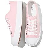 Uoidru White Tennis Canvas Shoes for Women Black Canvas Sneakers Womens Fashion Sneakers Classic Lace Up Walking Shoes (Pink,US8)