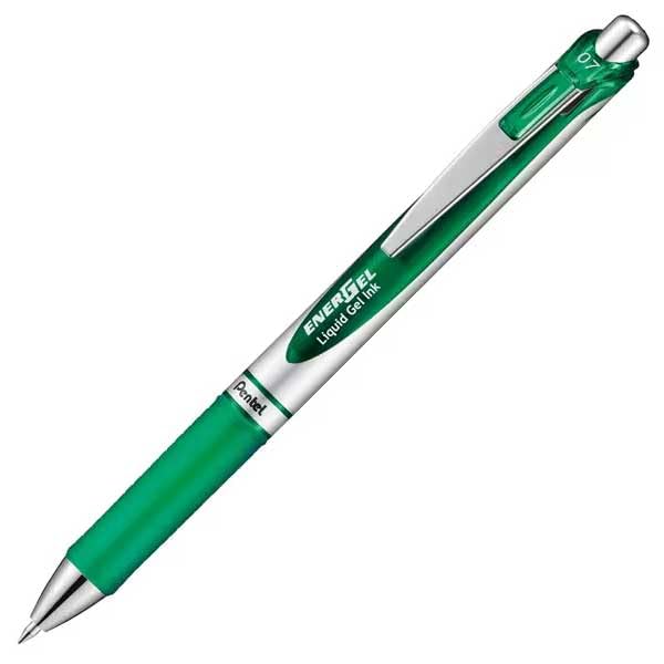 Stylo gel Pentel EnerGel BL77 vert 0.7mm pour ecrire sans bavure lot de 10