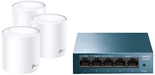 Image of TP-Link Deco X60 Whole Home Mesh Wi-Fi System, AX3000 Wireless WiFi 6 Speeds Up to 3000Mbps & LS105G 5-Port Desktop /Wallmount Gigabit Ethernet Switch, Ethernet Splitter, Plug & Play