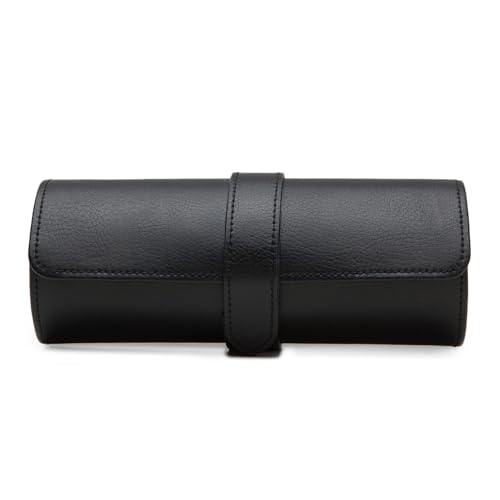 WOLF Heritage Watch Roll, Blake Black/Purple - Holds Up to Three Watches - Vegan Leather, Ultra-Suede Lining, Snap Closure - Includes Two Watch Guards