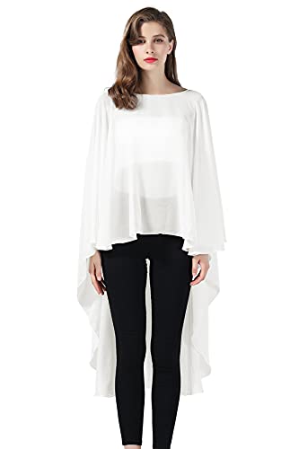 BEAUTELICATE High Low Shawl Chiffon Capelets Wedding Bridal Cape Sheer Overlay Poncho Stole For Women2
