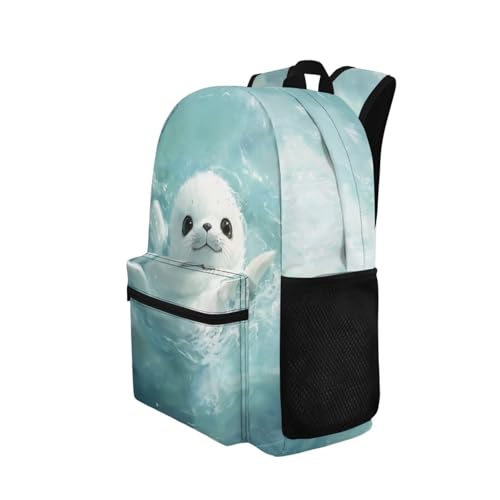 Cartoon Seal Backpack for School Kids 6-8 Ocean Theme School Backpack for Girls Kindergarten Preschool Large Capacity School Bag with Side Pockets Casual Bookbag for Travel2