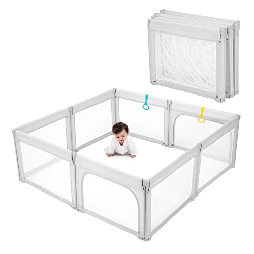 Foldable Baby Playpen 150x180cm, Light Grey