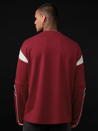 Image of The Souled Store Mortal Kombat: Fatality Men and Boys Long Sleeves Round Neck Red Graphic Printed Casual Lightweight Drop Shoulder Streetwear Trendy Oversized Full Sleeve T-Shirts