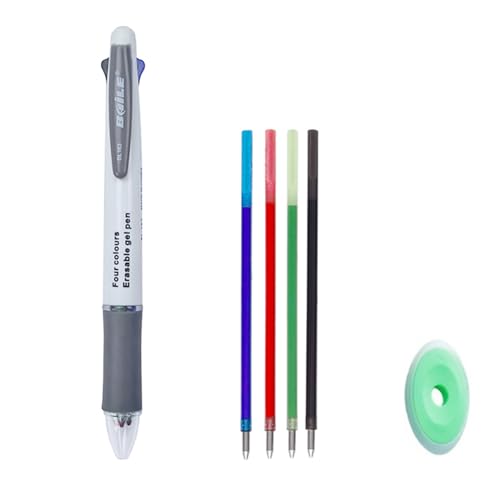 Stylos à bille effaçables 4 en 1 - 4 couleurs - Stylo à bille rétractable de 0,5 mm - Stylos à encre multicolore pour bureau, école, étudiants, enfants, cadeau (gris macaron)