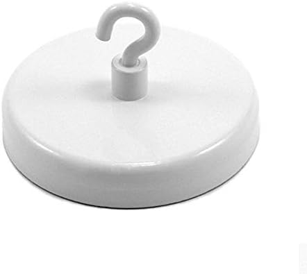 Ferrite White Painted Clamping Magnet with M4 Hook for Hanging, Holding or Displaying Items - 57mm dia - 25kg Pull