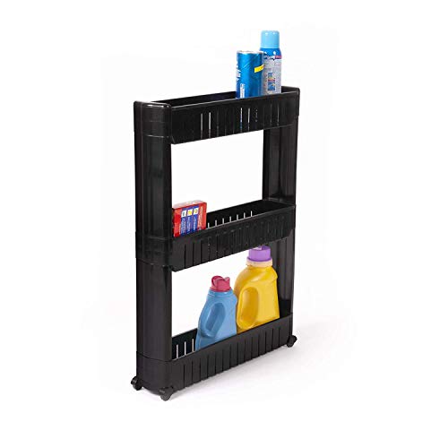 IdeaWorks 3 Tier Slide Out Storage Tower Laundry / Kitchen Slim Slide Out Pantry - Perfect for Organization and Storage - Thumbnail 3