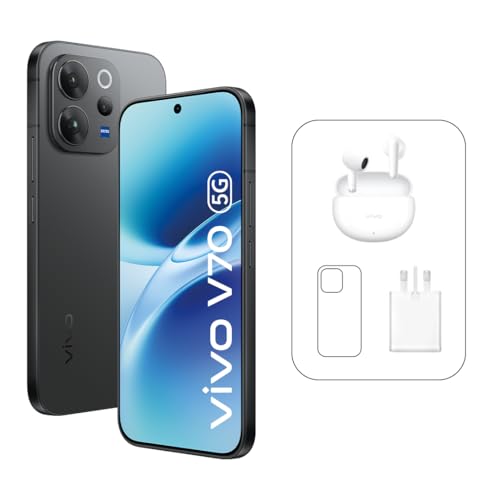 Vivo V70 5G - Black12 + 256GB | 50MP ZEISS Camera | 1.5K curved 120Hz AMOLED Display | 6500mAh | IP69 4Y Battery | 455 Days Screen Replace 24 Months Warranty - Middle East Version