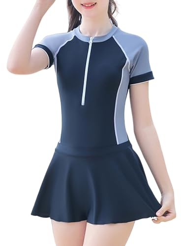 SEAUR Girls' Rash Guard Sets Sun Protection Swimwear Girls Summer Beach Bathing Suit Modest Swim Suit with Zipper Hawaiian Swimsuits for Teens 11-13T Black