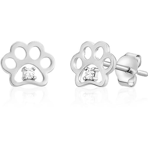 14kt Real Gold Paw Stud Earring Animal Dog-Paw, Real White Gold Studs (White Gold)