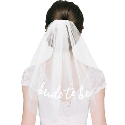 OWill Bride to Be Veil White Double Layered Decorations Hen Party Veil Hen Party Accessories for Bridal Shower Decorations Bachelorette Party Accessories