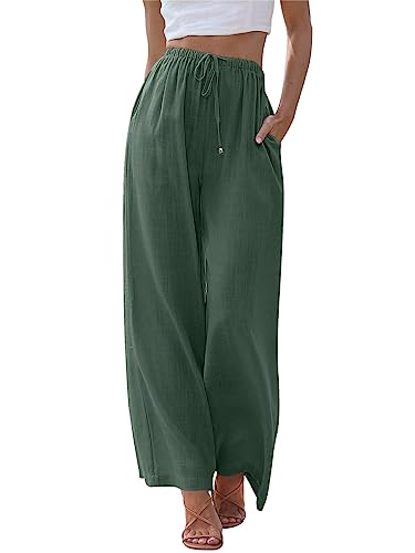 Image of LILLUSORY Women's Linen Summer Palazzo Pants Flowy Wide Leg Beach Pants with Pockets