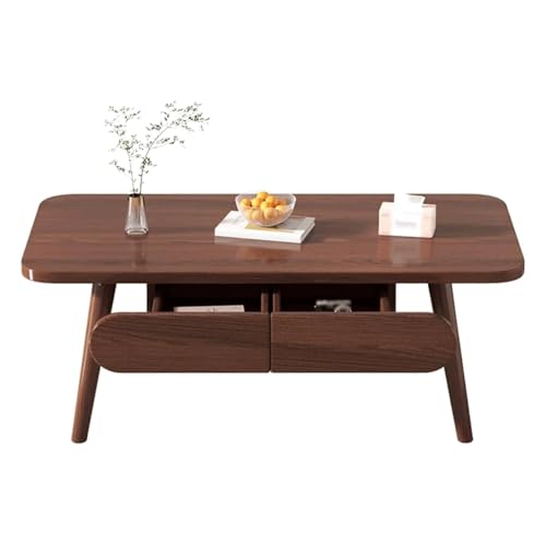 forestalk Table basse, table centrale rectangulaire en bois de chêne massif avec 2 tiroirs, table d'appoint minimaliste moderne du milieu du siècle