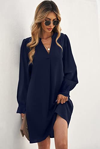 Image of Wkior Womens Fall Ruffle Long Sleeve V Neck Shift Dresses (S-XXL)