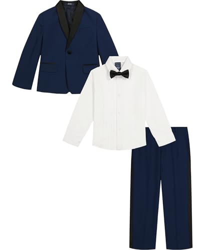 Image of Nautica Boys' 4-Piece Tuxedo Suit Set with Jacket, Pants, Dress Shirt & Bow Tie for Weddings & Special Occasions