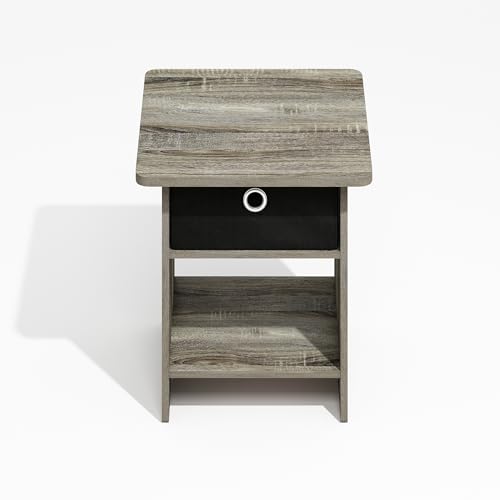 Furinno Modern Side Table, Square End Table with Storage Bin, Round Corner Night Stand, Bedside Table with Storage Shelf, for Living Room, Bedroom, Grey Oak - image 6