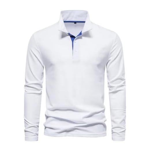 Vsadsau Men's Embroidery Polo Shirts Solid Color Long Sleeve Polo Shirt Social Business Golf Polos, White, L
