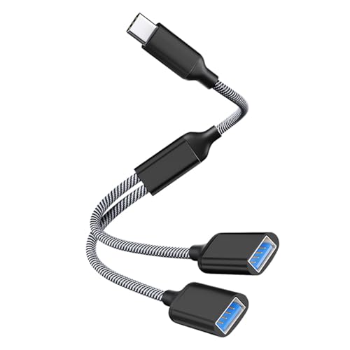 USB C Male to Dual USB Female Adapter, USB C to USB Splitter, Type C to USB A OTG Adapter, Dual USB Port Hub, Compatible with iPhone 15 Max, MacBook, iPad Air, Surface, Xbox One, PS5, Black