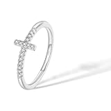 munone S925 Stering Silver Cross Christian Purity Ring for Women Men, Eternity Dainty Stackable Classic Fashion Band Rings