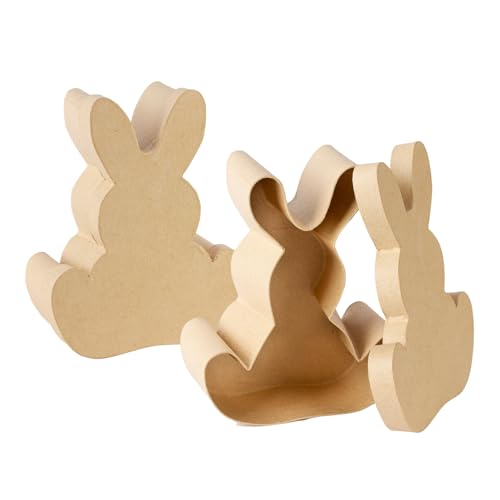 Pack of 2 Unfinished Paper Mache Bunny Rabbit Boxes for Easter or Baby Shower Party Decorations - DIY Ready to Decorate Premade Craft Boxes (8