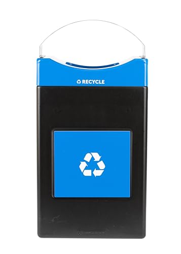 Avante™ Series Made in The USA, Black Recycling Container, 30-Gallon Shallow, Blue Recycling Panel, Blue Lid, Black Canopy, Liner Included