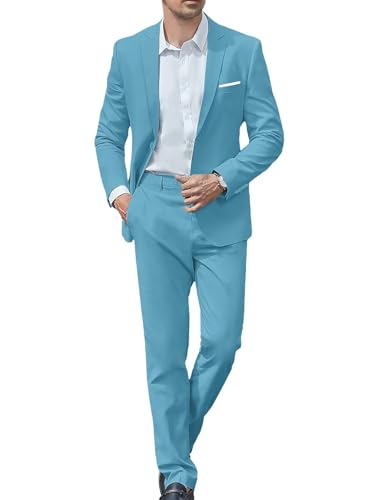 Mens Cotton Suit 2 Piece Set Slim Fit One Button Solid Dress Casual Blazer Formal Wedding Party Prom Tuxedo Jacket and Pants2