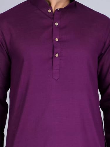 Image of Pinkmint Kurta for Men Cotton Mandarin Collar Long Sleeve Soild Traditional Kurta Festival Kurta