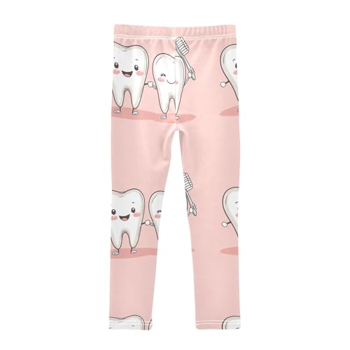 ZZKKO Girls Leggings Cute Tooth and Toothbrush Toddler Girls Clothes Leggings for Girls Toddler Girls Leggings 3-4T2
