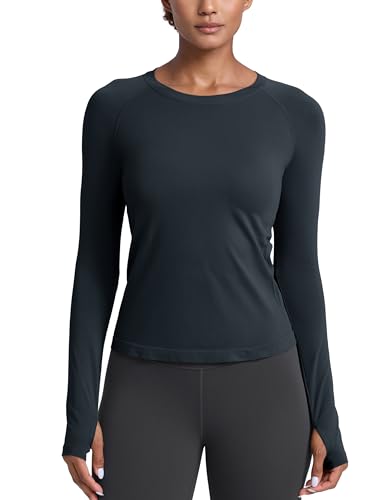Image of CRZ YOGA Seamless Top Waist Length | Training, Chafe-Free, Slim Fit, Raglan Sleeves, Mesh Vents, Workout, Long Sleeve Shirts for Women