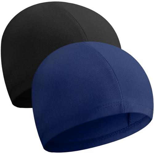 Halinuia 2 PEZZI Cuffia da nuoto elastica per bambini e adulti, in morbido tessuto di poliestere (nero, blu marino)
