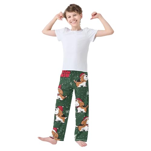 Beagle and Snowflakes Boys Long Pants Soft Trousers Elastic Waist Kids Lounge Bottoms with Pockets S-XL3