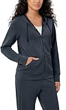 ODODOS Women's Modal Soft Full-Zip Hoodies Casual Relaxed Fall Outfit Hooded Jacket with Pockets, Navy, X-Small