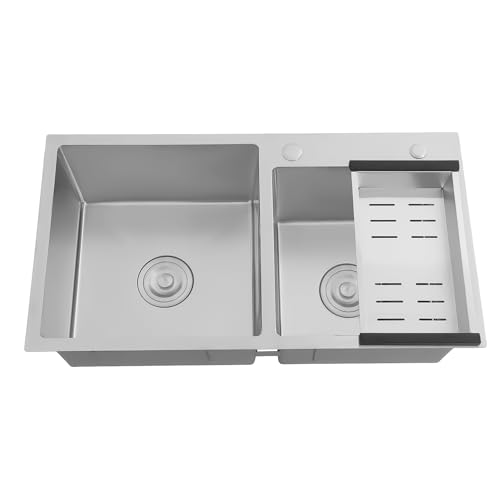 Fregadero de cocina doble de acero inoxidable, 78 x 43 x 21 cm, c...