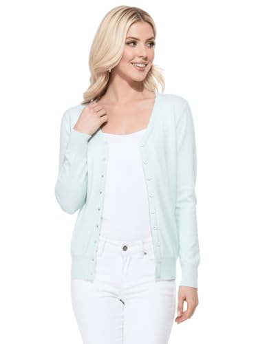 Image of YEMAK Women's Knit Cardigan Sweater - Long Sleeve V-Neck Basic Classic Casual Button Down Knitted Soft Lightweight Top