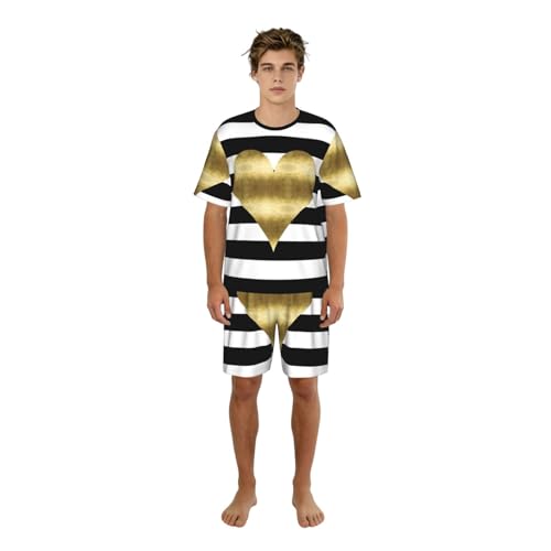 Pyjama court homme imprimé cœur doré ensemble d'été col rond