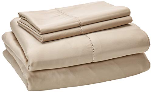 Amazon Brand – Pinzon 400-Thread-Count Hemstitch Egyptian Cotton Sheet Set - King, Taupe