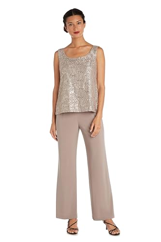 R&M Richards Womens Plus Sequined Lace Pant Suit2