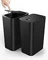 Cesun 2 Pack Bathroom Trash Can, 4.0 Gallon / 15 Liter Small Garbage Can with Press Top Lid, Plastic Wastebasket with Pop-up Lid for Toilet, Office, Bedroom, Living Room, Black