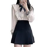 [YoniStar] 地雷系 量産型 ブラウス 服 地雷 レディース 地雷服 ピンク ロリータ トップス 長袖 リボンブラウス 量産服 かわいい ボウタイ レース フリルブラウス(M ベージュ)