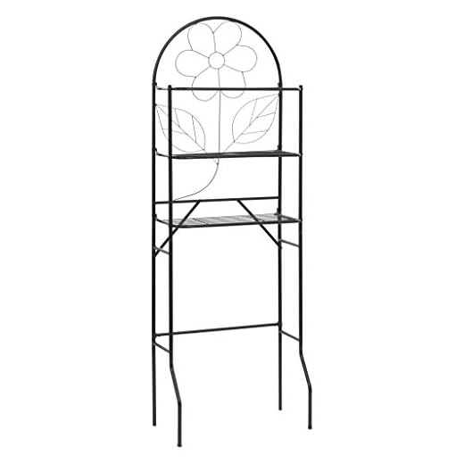 Festnight Estante de Baño Sin Necesidad de Taladrar Estante Ducha Muebles de Baño Diseño de Flores Negro 60x33x174 cm