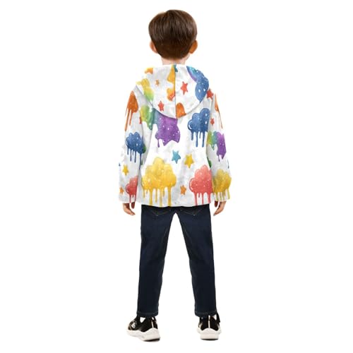 Dripping Colorful Clouds Stars Toddler Fleece Jacket Girl Boys Hooded Fleece Jacket Coat Warm Outwear Zip-up 3-10T4