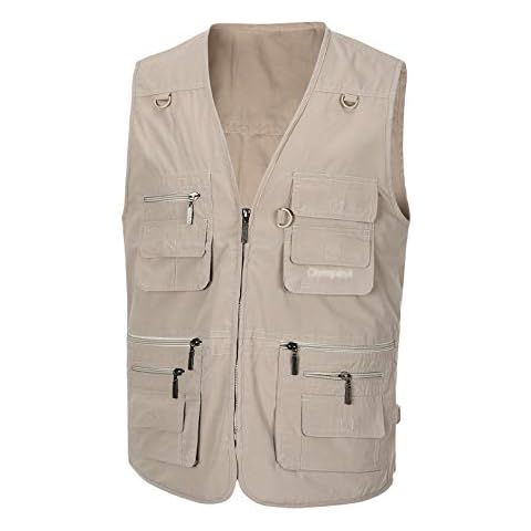Spanye Men's Fishing Vest Multi-Pocket Vests Alive Outerwear Casual Work Sleeveless Jacket Light Khaki-S Cover