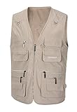 Mens Fishing Vest Multi Pocket Vests Safari Travel Photo Work Jacket Alive Outerwear Light Khaki 5XL